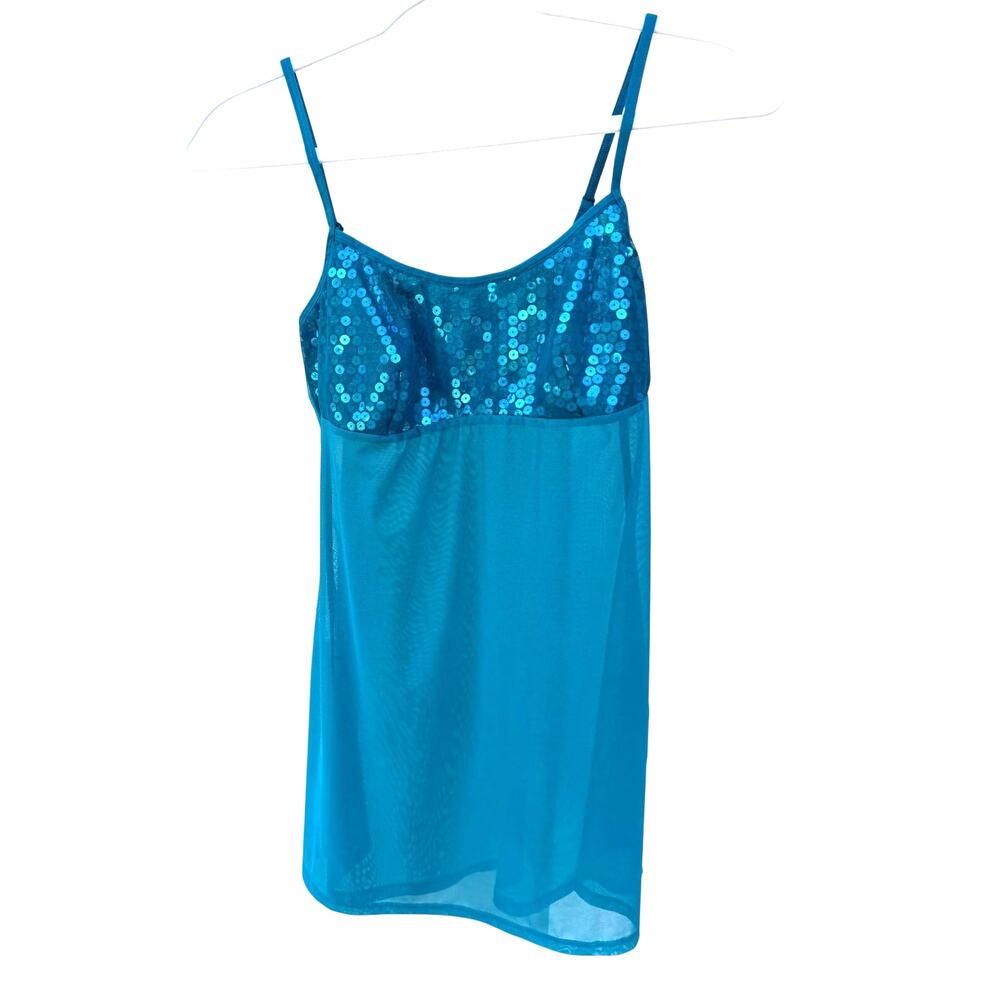 Vintage Victoria’s Secret Y2K Teal Sequin Sheer Mesh Babydoll Cami Top Sz Small